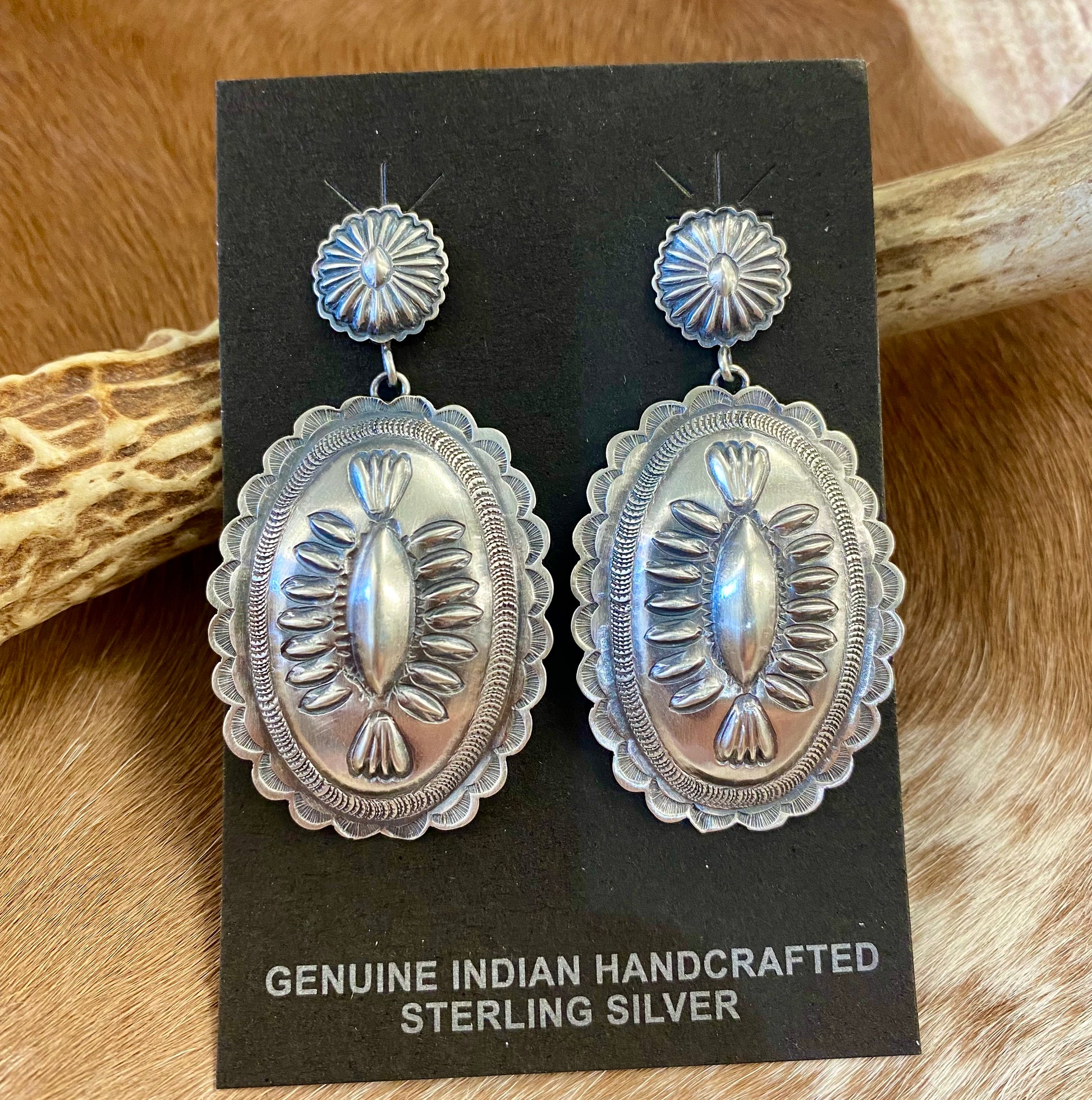 Native Made Unique Sterling Silver Concho Earrings By D Tom