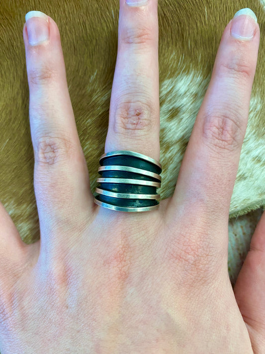 The Four Row Silver Ring (Size 8) By Tom Hawk