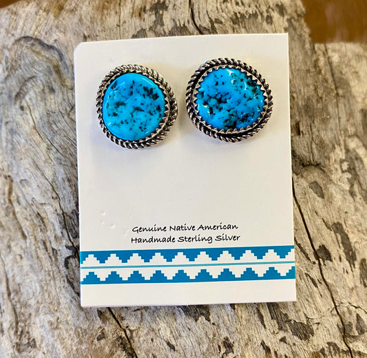Sterling Silver Post Stud Turquoise Native American Made Earrings Beautiful unique sterling silver Native made Kingman Turquoise stud earrings stamped sterling. These 1/2 inch post earrings are the perfect everyday casual to dress up earrings. A soon to be favorite in anyone's jewelry collection. Size: 1/2 inch Stone: Kingman Turquoise. Silver Turquoise Earrings, Post Stud Earrings
