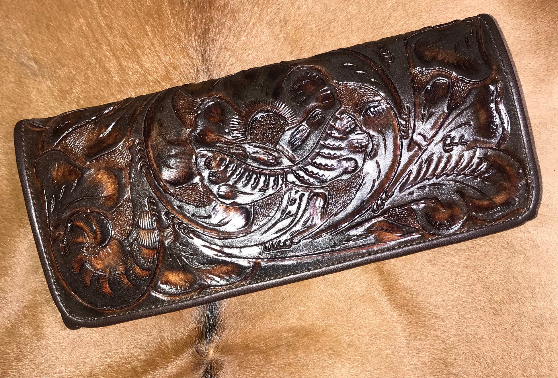 Ole Juan Brown Tooled Leather Wallet - Ny Texas Style Boutique 